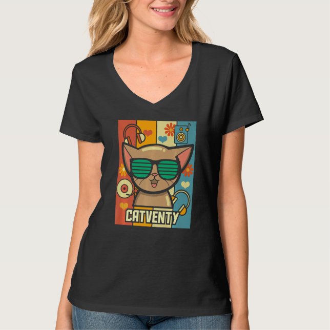 Catventy  Retro 70s Cat T-Shirt (Front)