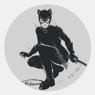 Catwoman Ink Brush Pose Classic Round Sticker