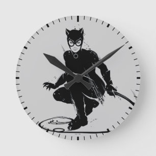 Catwoman Ink Brush Pose Round Clock