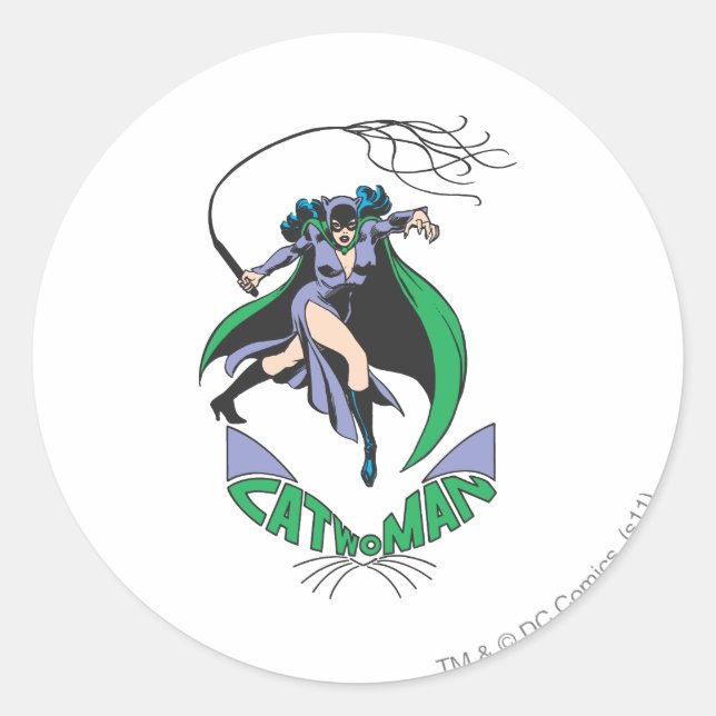 Catwoman & Logo Green Classic Round Sticker (Front)
