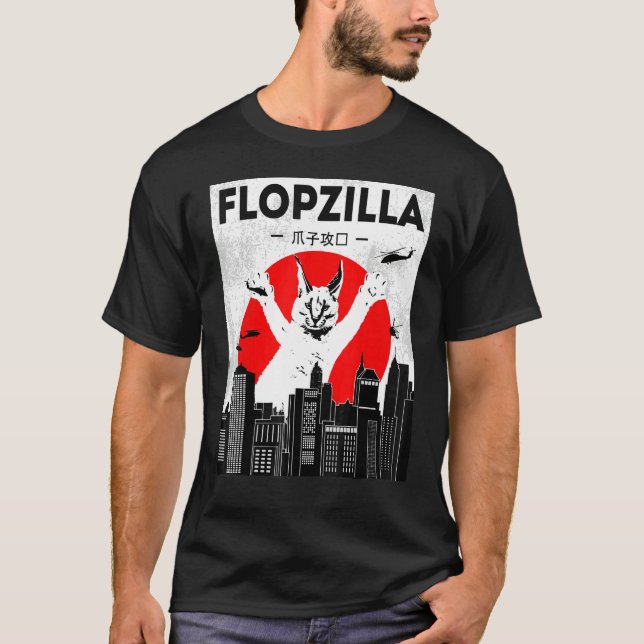 Catzilla big floppa meme Flopzilla Caracal Cat T-Shirt (Front)