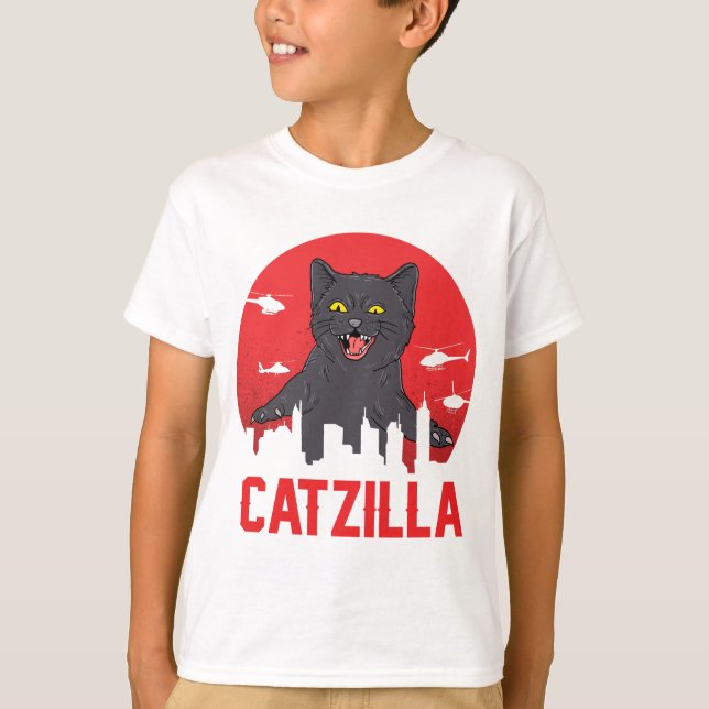 Catzilla & Black Cat City-Themed T-Shirt Designs (Front)