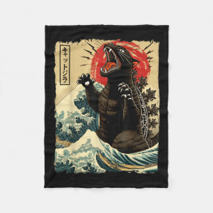 Catzilla Cat Art Funny Cat Japanese For Men Women Fleece Blanket