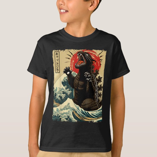 Catzilla Cat Art Funny Cat Japanese For Men Women  T-Shirt (Front)