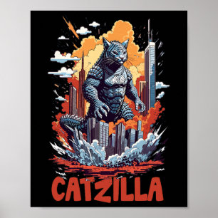 Catzilla Cat City Skyline Funny  Poster