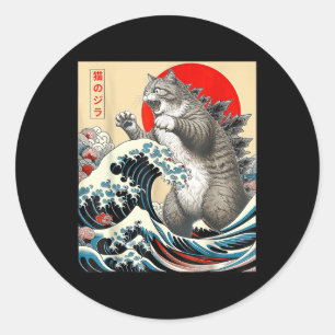 Catzilla Cat Japanese Art  Classic Round Sticker