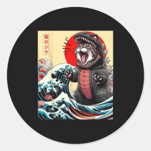 Catzilla Cat Japanese Art Funny Cat For Men Women  Classic Round Sticker