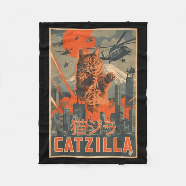 Catzilla Cat Japanese Art Funny Cat For Men Women  Fleece Blanket (Front)