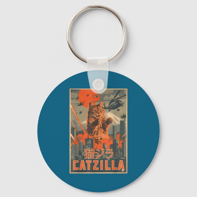 Catzilla Cat Japanese Art Funny Cat For Men Women  Key Ring (Front)
