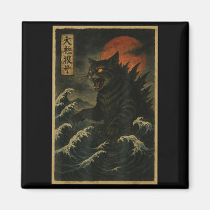 Catzilla Cat Japanese Art Funny Cat For Men Women Magnet