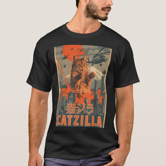 Catzilla Cat Japanese Art Funny Cat For Men Women  T-Shirt (Front)