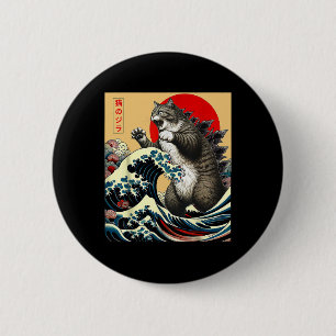 Catzilla Cat Japanese Art Funny Cat Gifts For Men 6 Cm Round Badge
