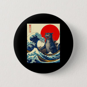 Catzilla Cat Japanese Art Funny Cat Gifts For Men 6 Cm Round Badge
