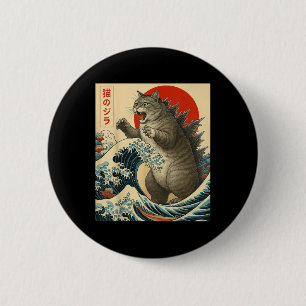 Catzilla Cat Japanese Art Funny Cat Gifts For Men 6 Cm Round Badge