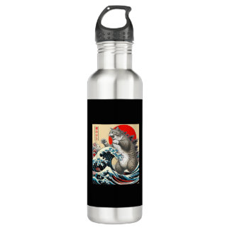 Catzilla Cat Japanese Art Funny Cat Gifts For Men  710 Ml Water Bottle