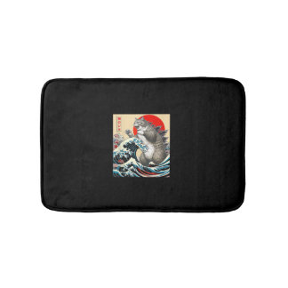 Catzilla Cat Japanese Art Funny Cat Gifts For Men  Bath Mat