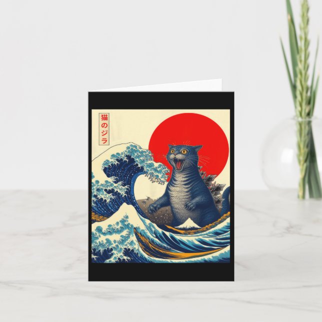 Catzilla Cat Japanese Art Funny Cat Gifts For Men  Card (Front)