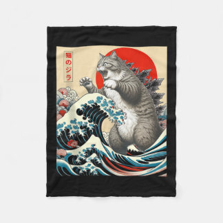 Catzilla Cat Japanese Art Funny Cat Gifts For Men  Fleece Blanket