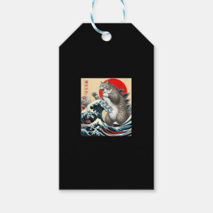 Catzilla Cat Japanese Art Funny Cat Gifts For Men Gift Tags