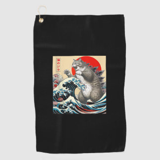 Catzilla Cat Japanese Art Funny Cat Gifts For Men  Golf Towel