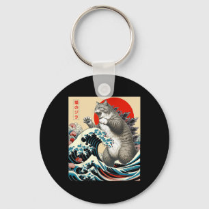 Catzilla Cat Japanese Art Funny Cat Gifts For Men  Key Ring