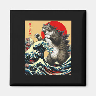 Catzilla Cat Japanese Art Funny Cat Gifts For Men Magnet