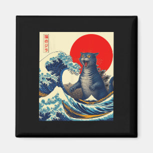 Catzilla Cat Japanese Art Funny Cat Gifts For Men Magnet
