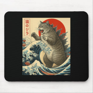 Catzilla Cat Japanese Art Funny Cat Gifts For Men Mouse Mat