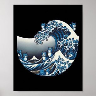 Catzilla Cat Japanese Art Funny Cat Gifts For Men  Poster