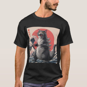 Catzilla Cat Japanese Art Funny Cat Gifts For Men  T-Shirt
