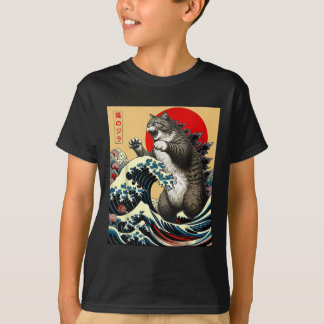 Catzilla Cat Japanese Art Funny Cat Gifts For Men  T-Shirt