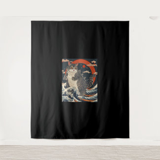 Catzilla Cat Japanese Art Funny Cat Gifts For Men  Tapestry