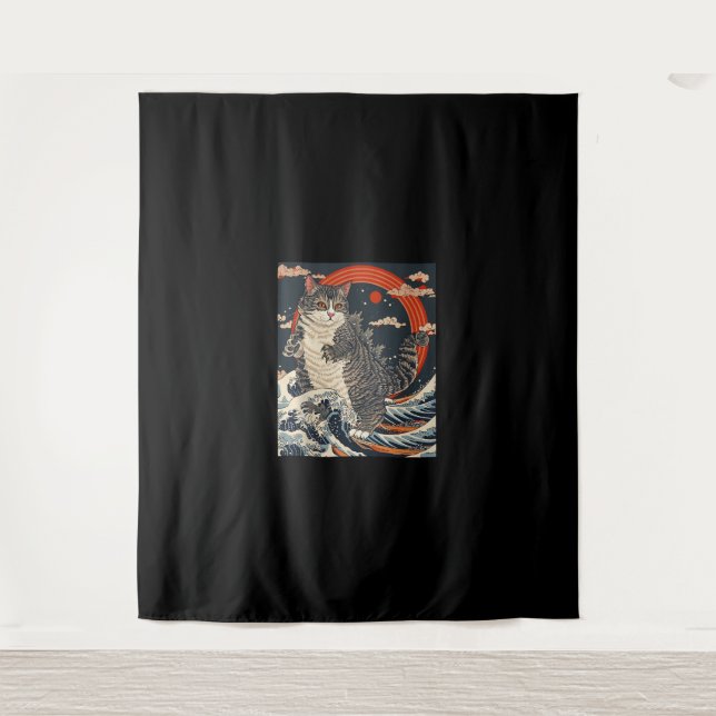 Catzilla Cat Japanese Art Funny Cat Gifts For Men  Tapestry (Front)