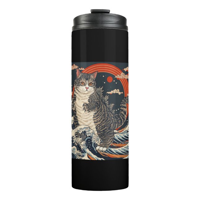 Catzilla Cat Japanese Art Funny Cat Gifts For Men  Thermal Tumbler (Front)