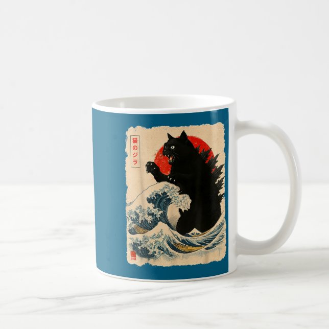 Catzilla Cat Japanese Art Funny Cat Lover For Men  Coffee Mug (Right)