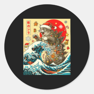 Catzilla Cat Japanese Art Funny Xmas For Men Women Classic Round Sticker