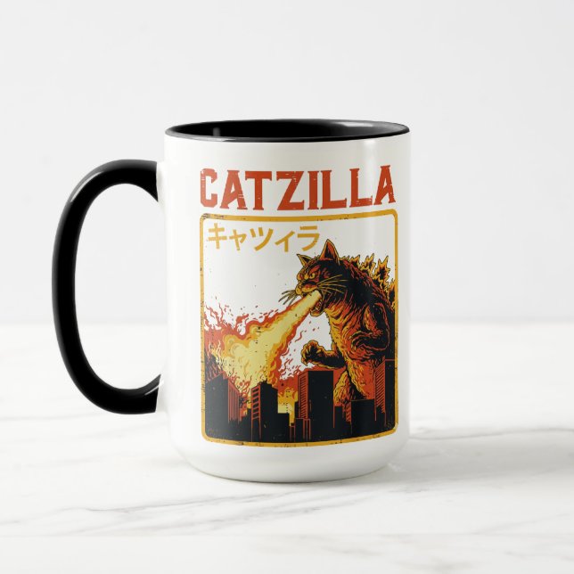 Catzilla Cat Monster Funny Japanese Parody Women M Mug (Left)