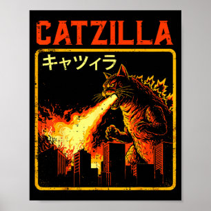 Catzilla Cat Monster Funny Japanese Parody Women M Poster