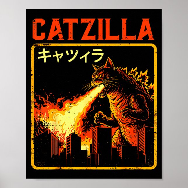 Catzilla Cat Monster Funny Japanese Parody Women M Poster (Front)