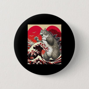 Catzilla Cat Valentine Japanese Art Funny Cat Gift 6 Cm Round Badge