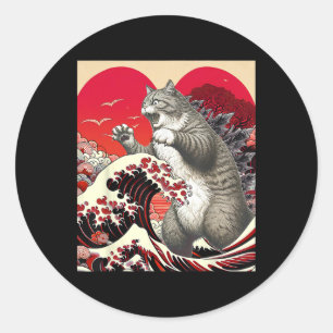 Catzilla Cat Valentine Japanese Art Funny Cat Gift Classic Round Sticker