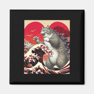 Catzilla Cat Valentine Japanese Art Funny Cat Gift Magnet
