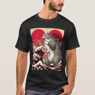 Catzilla Cat Valentine Japanese Art Funny Cat Gift T-Shirt