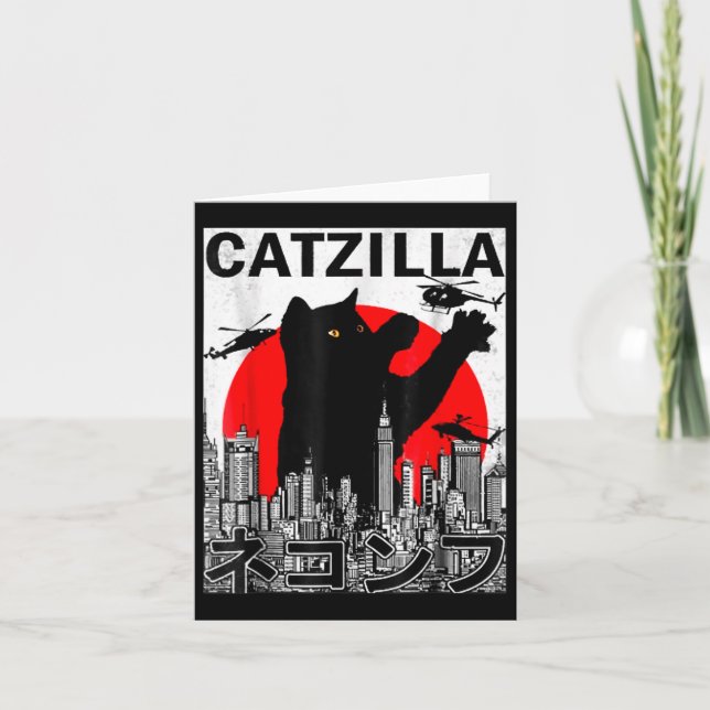 Catzilla Cute Art Japanese Cat Stuff For Cat Lover Card (Front)