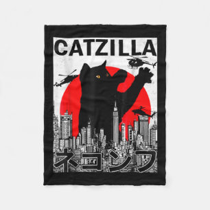 Catzilla Cute Art Japanese Cat Stuff For Cat Lover Fleece Blanket