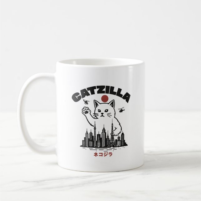 Catzilla – Funny Cat Godzilla Parody  Coffee Mug (Left)
