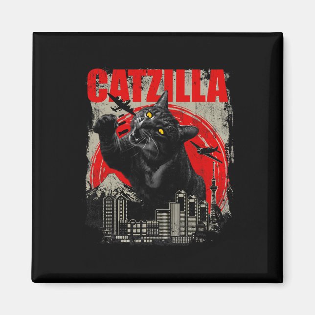 Catzilla - Funny Cat Lover Kitten Kitty Short Slee Magnet (Front)