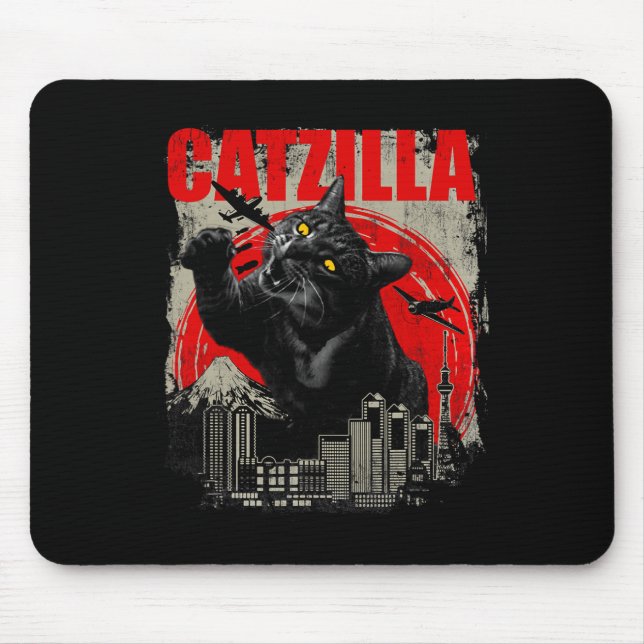 Catzilla - Funny Cat Lover Kitten Kitty Short Slee Mouse Mat (Front)