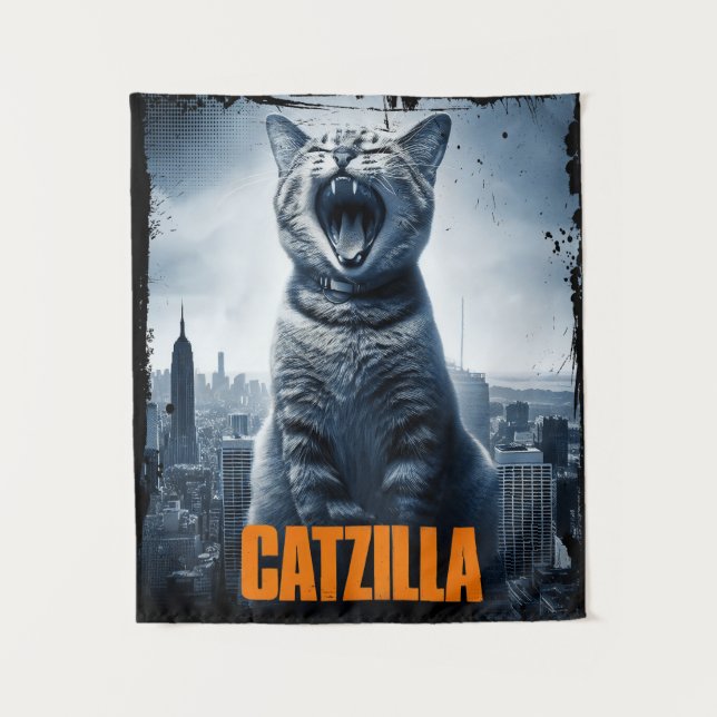 Catzilla Funny Cat Meme Poster Tapestry (Front)