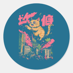 Catzilla Funny Giant Cat Monster Kaiju Japanese Ka Classic Round Sticker